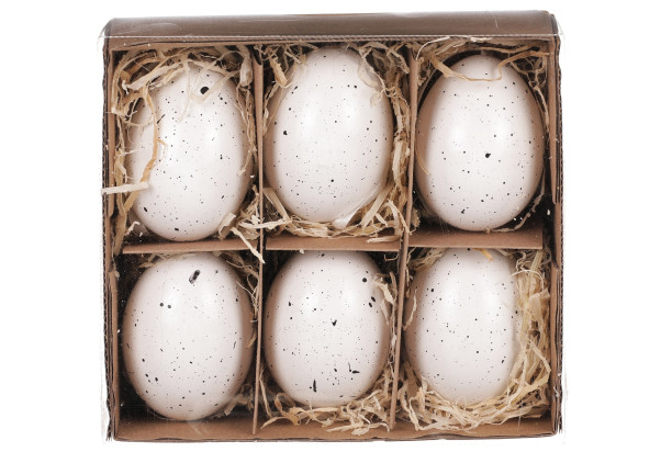 Veľkonočná dekorácia Vyfúknuté vajíčka, 6 ks, biele bodkované