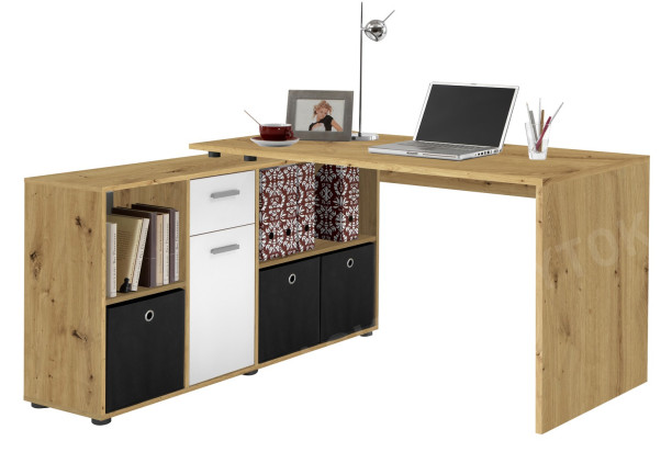 Písací stôl s regálom Lex, dub artisan/biely