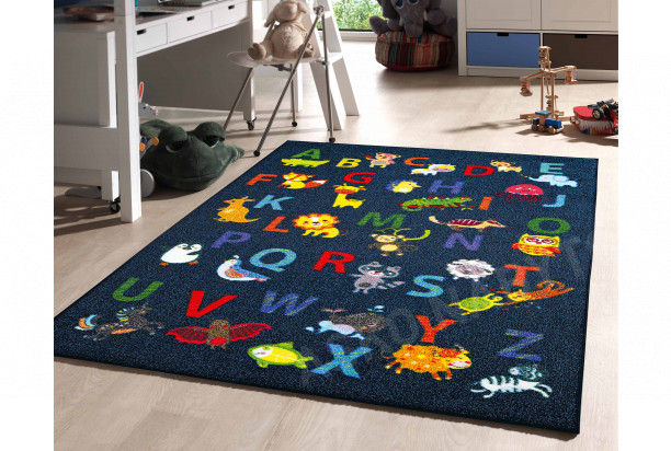 Detský koberec ABC 80x150 cm, detská abeceda, modrý