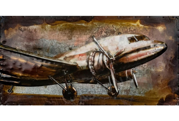Kovový obraz na stenu Lietadlo veterán 80x40 cm, vintage