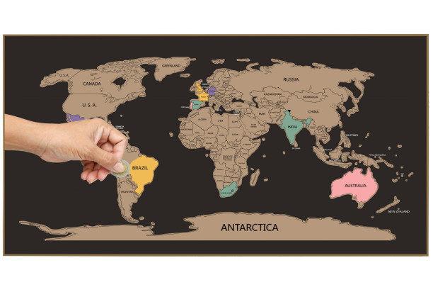 Stieracia mapa sveta 80x45 cm, čierna/zlatá