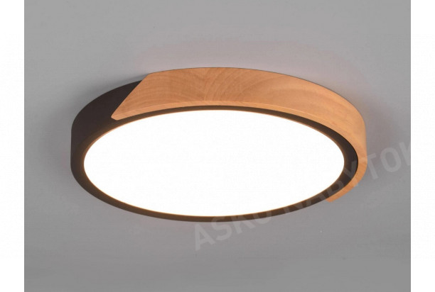 Stropné LED osvetlenie Jano 31 cm,drevo/čierny kov, okrúhle