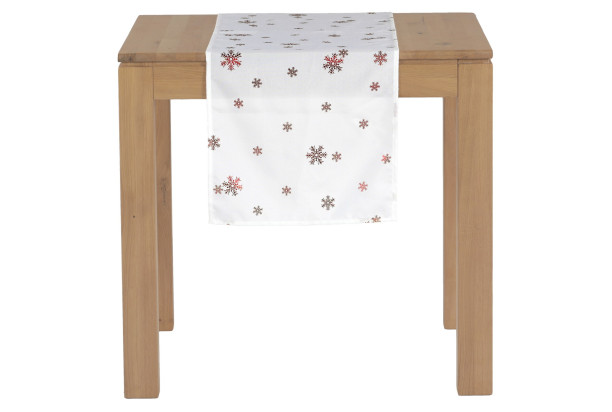 Vianočný behúň na stôl Červené vločky, biely, 150x40 cm