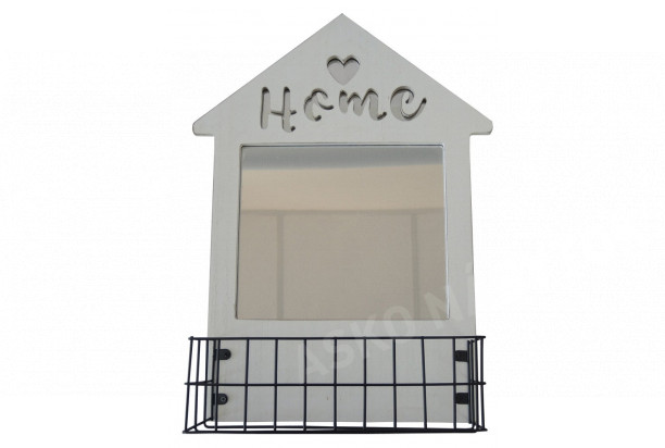 Nástenné zrkadlo Home, tvar domčeka s košíkom