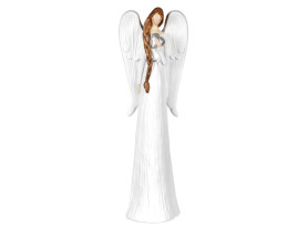 Dekoračná soška Anjel so srdcom 30 cm, biela