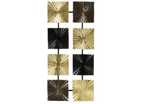 Kovová nástenná dekorácia 3D štvorce, zlato-čierne