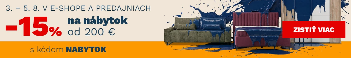 15% na NÁBYTEK od 6000Kč/200€ 3.8.- 5.8. 2026