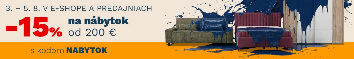 15% na NÁBYTEK od 6000Kč/200€ 3.8.- 5.8. 2026