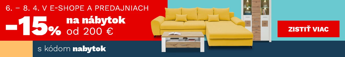 15 % nábytek nad 6000,- 200€ 6-8-4-2026