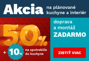 50 % na plánované kuchyně a interiér + 10% na spotřebiče 1. - 15.6.2025