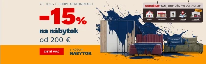 15 % na NÁBYTEK od 6000Kč/200€ 7-9-9-2026