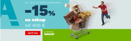 15 % na nákup od 400€ 25-28-5-2026