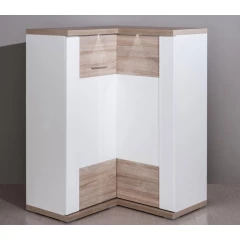 Rohová komoda Caracas typ 19, dub/biely lesk, s osvetlením