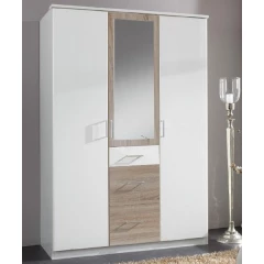 Šatníková skriňa so zrkadlom Click, 135 cm, biela/dub sonoma