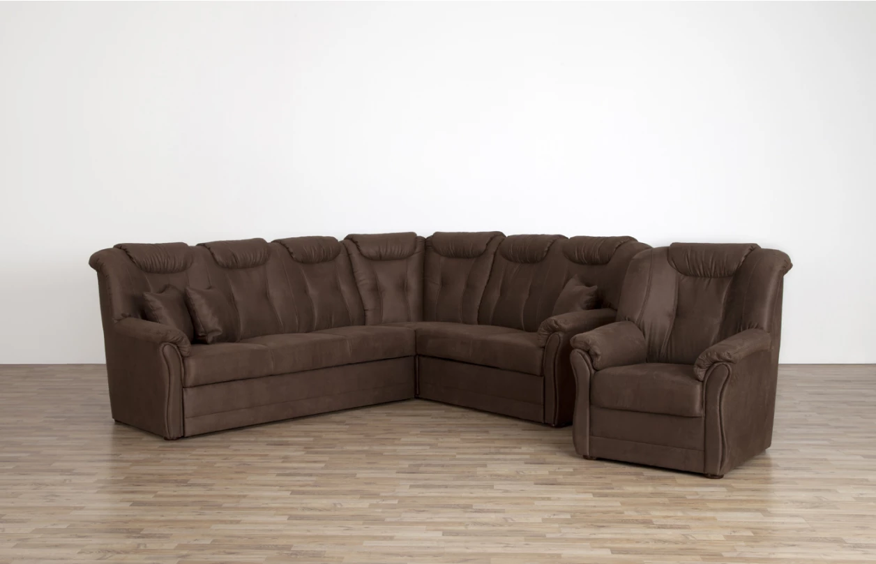 Rohová sedacia súprava Linz, hnedá látka v optike kože, bez rozkladu 9