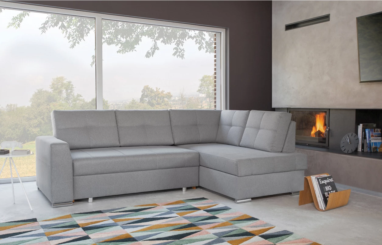 Rohová sedacia súprava Stilo, svetlo šedá látka, pravý roh 1