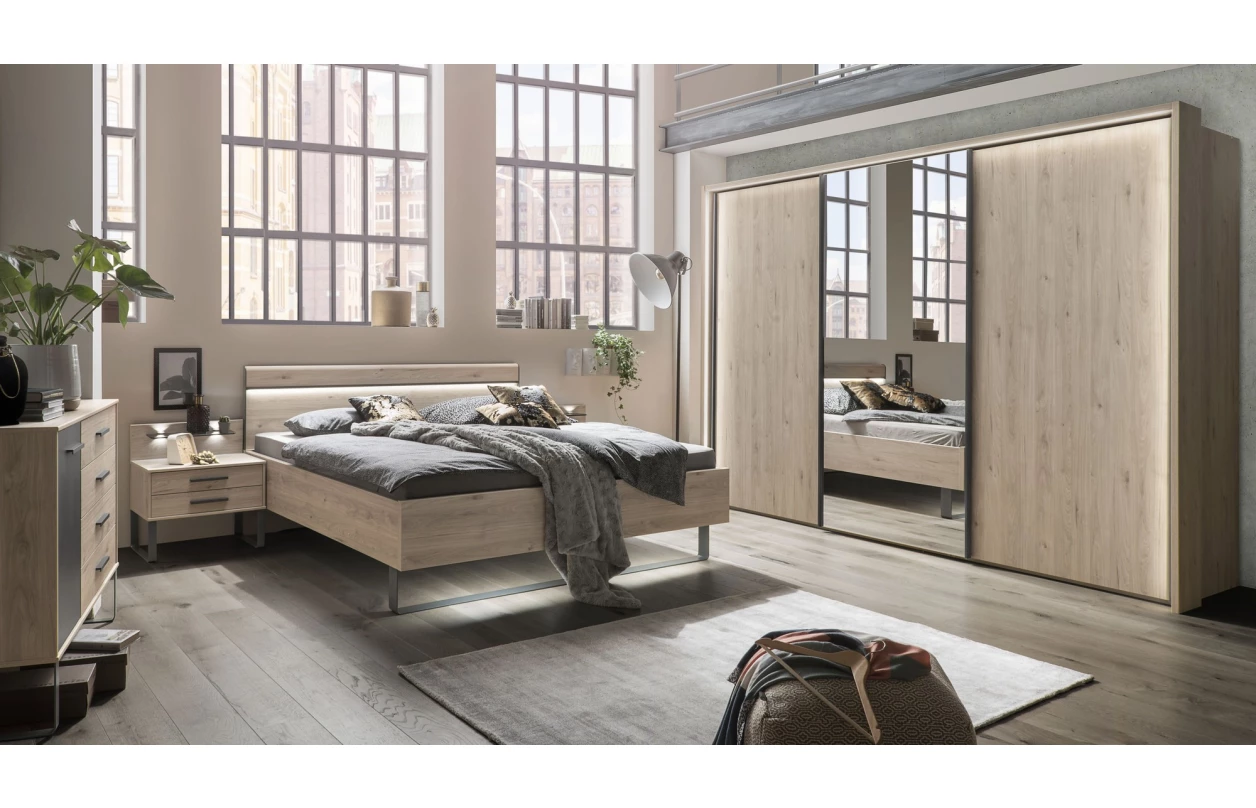 Sada 2 osvetlených panelov nočného stolíka Brüssel, kamenný dub 7