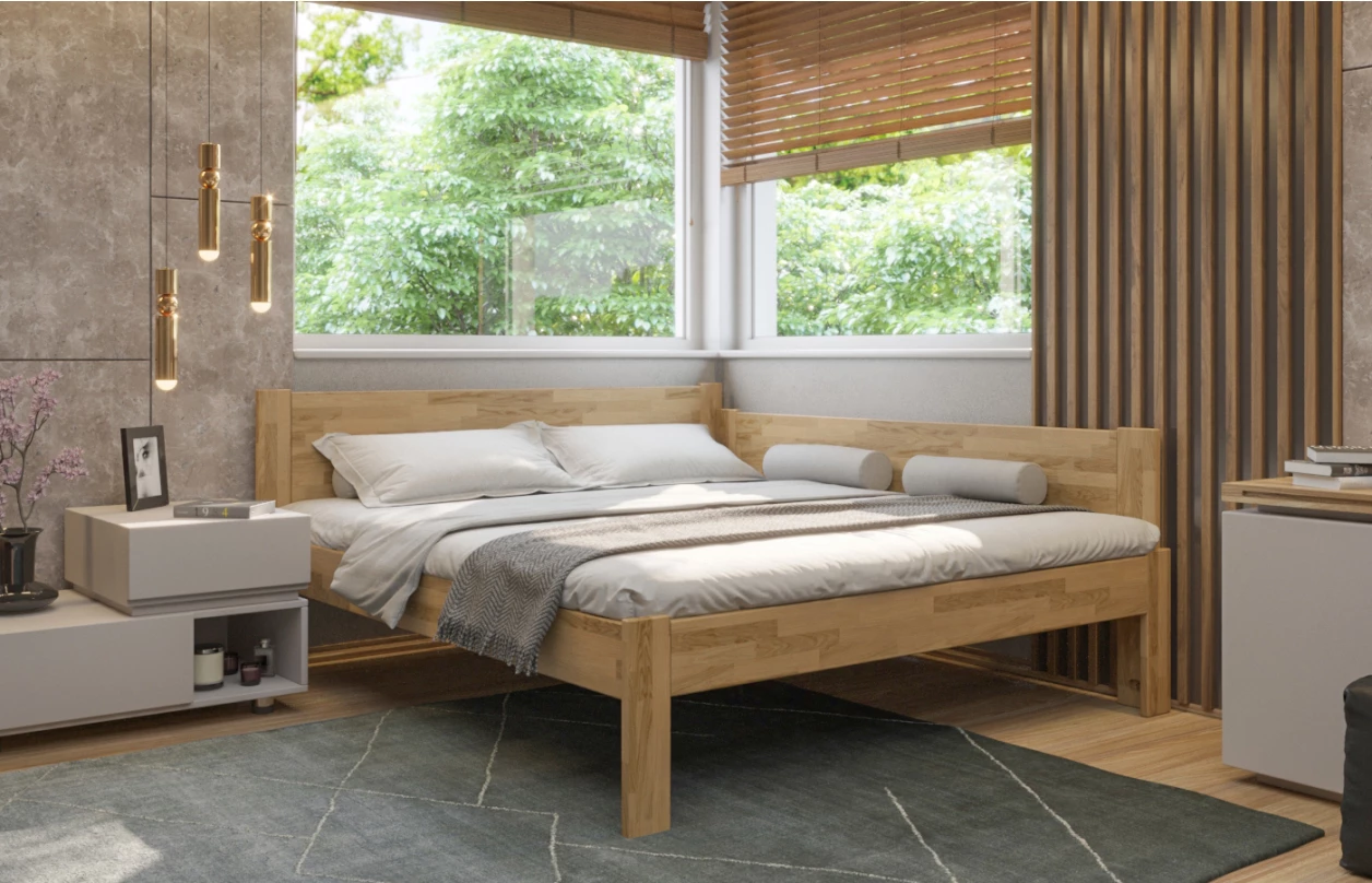 Rohová posteľ so zástenou vpravo Fava P 180x200 cm, prírodný buk