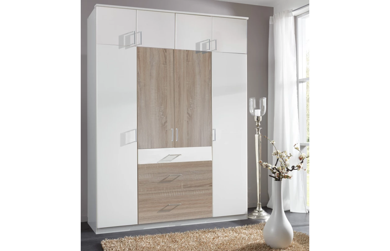 Šatníková  skriňa bez zrkadla Click, 135 cm, biela/doskový dub 38