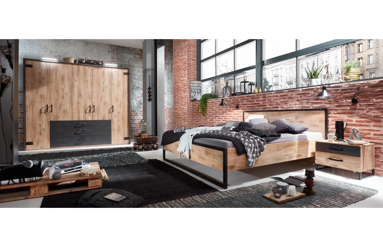 Šatník s posuvnými dverami Detroit, 250 cm, doskový dub / antracitová oceľ 2