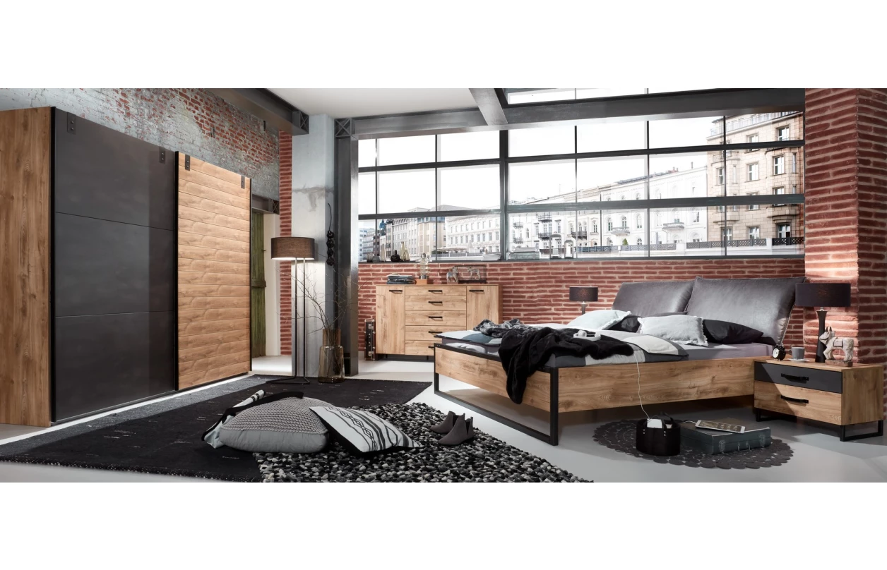 Šatník s posuvnými dverami Detroit, 250 cm, doskový dub / antracitová oceľ 6