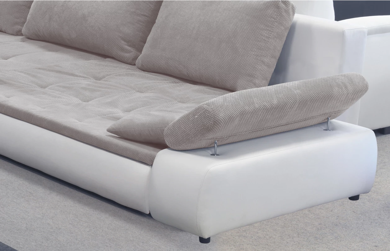 Rohová sedacia súprava Galileo, biela ekokoža/krémová látka