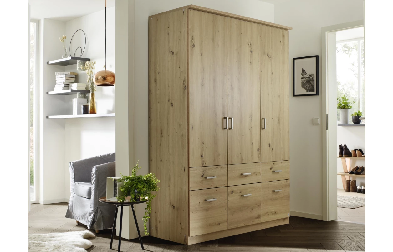 Šatníková skriňa so zrkadlom Bremen, 136 cm, dub artisan/biela 13