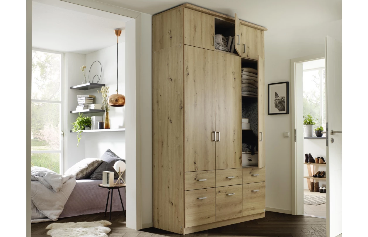 Šatníková skriňa so zrkadlom Bremen, 136 cm, dub artisan/biela 14