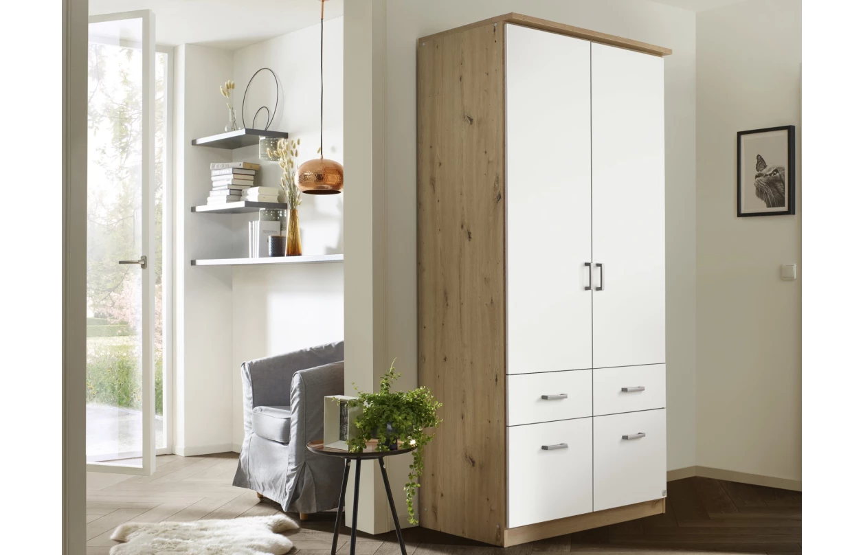 Šatníková skriňa so zrkadlom Bremen, 136 cm, dub artisan/biela 16