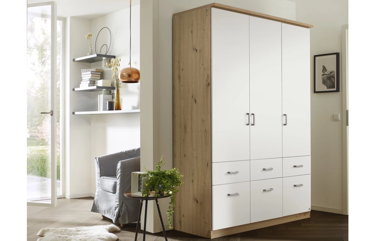 Šatníková skriňa so zrkadlom Bremen, 136 cm, dub artisan/biela 18