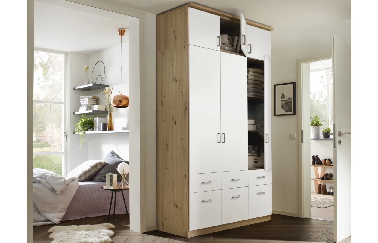 Šatníková skriňa so zrkadlom Bremen, 136 cm, dub artisan/biela 19