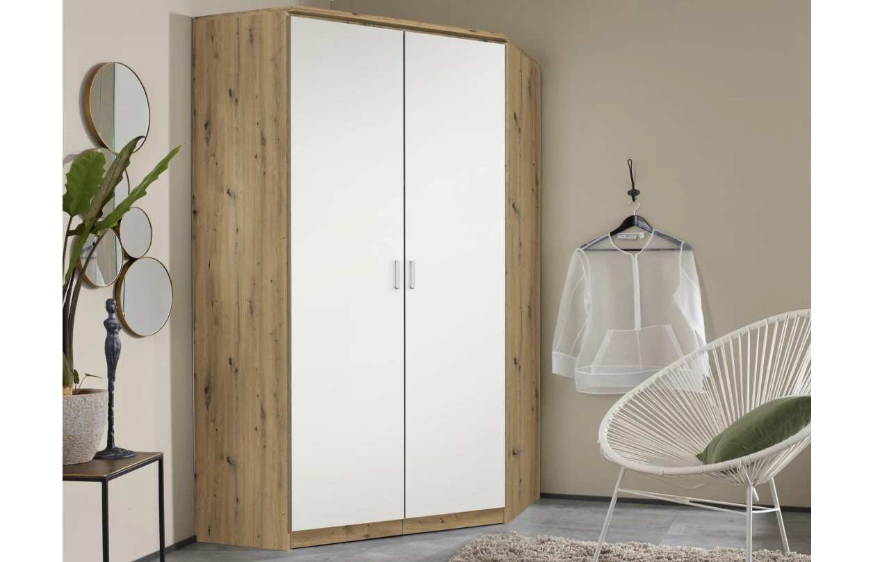 Šatníková skriňa so zrkadlom Bremen, 136 cm, dub artisan/biela 24