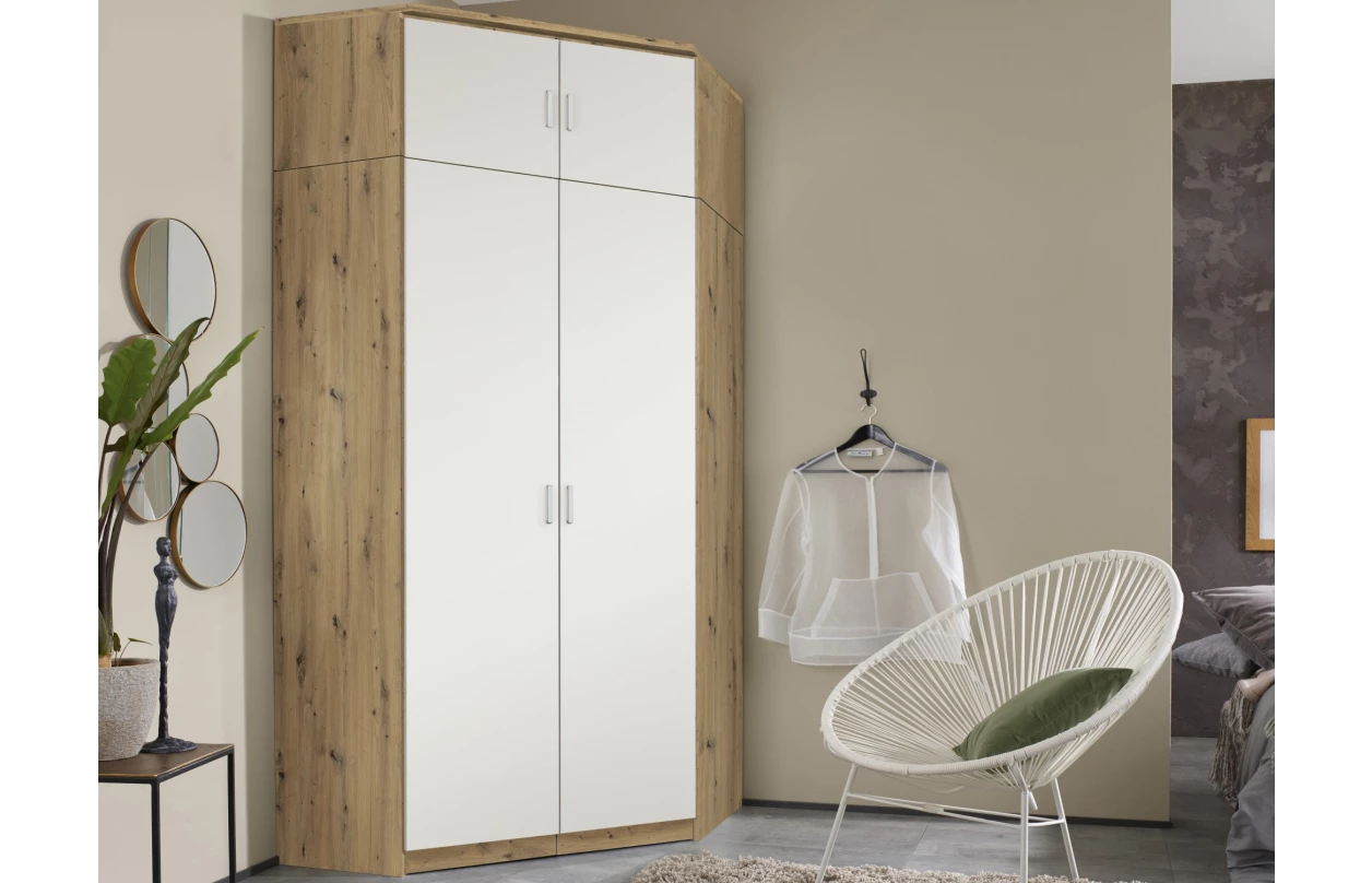 Šatníková skriňa so zrkadlom Bremen, 136 cm, dub artisan/biela 25