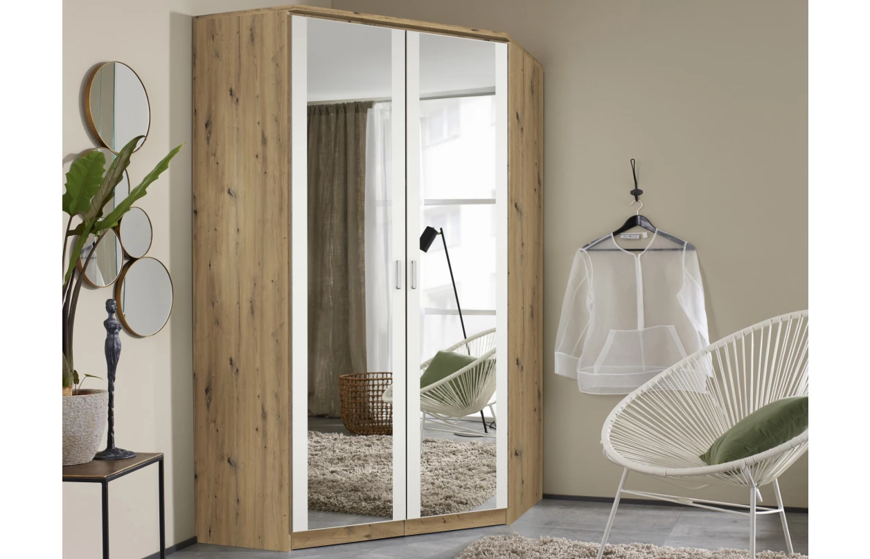 Šatníková skriňa so zrkadlom Bremen, 136 cm, dub artisan/biela 26