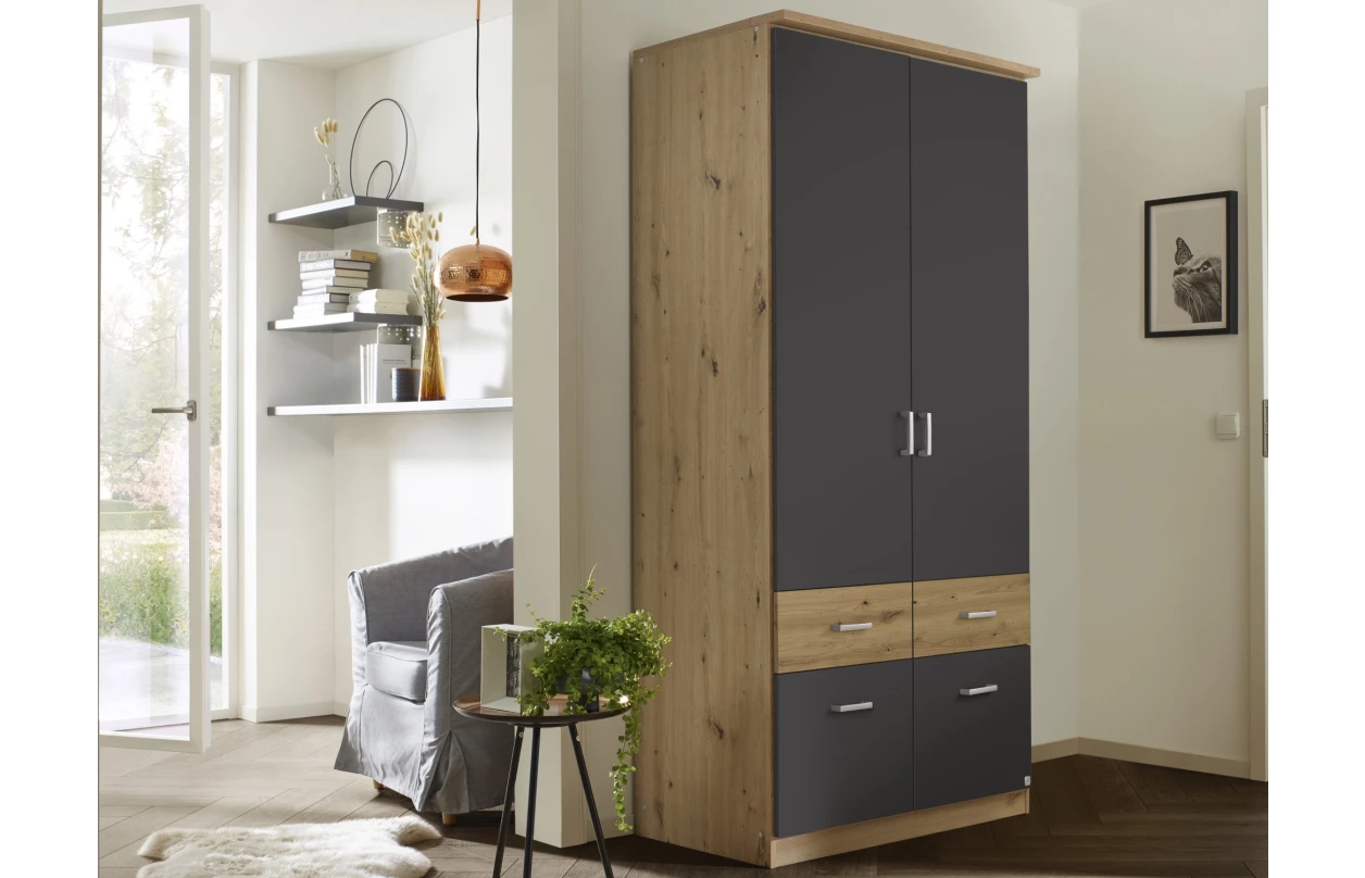 Šatníková skriňa so zrkadlom Bremen, 136 cm, dub artisan/biela 28