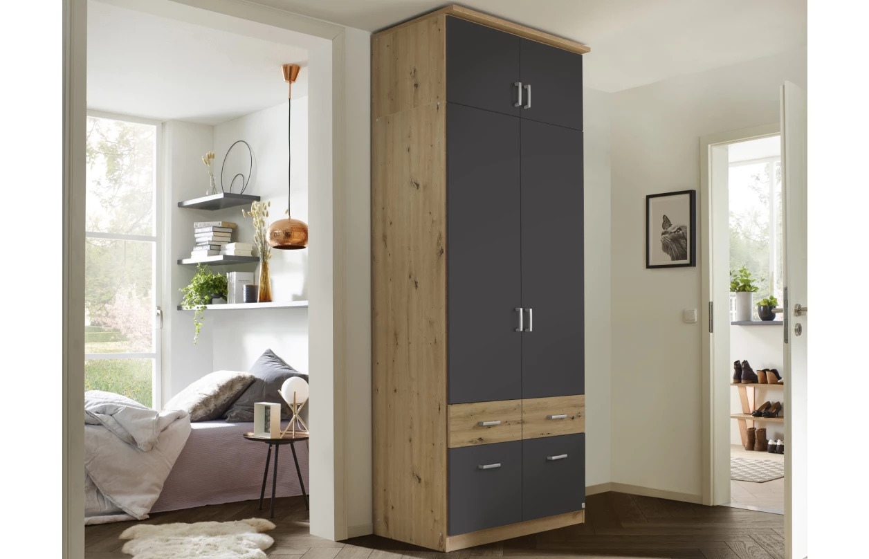 Šatníková skriňa so zrkadlom Bremen, 136 cm, dub artisan/biela 29