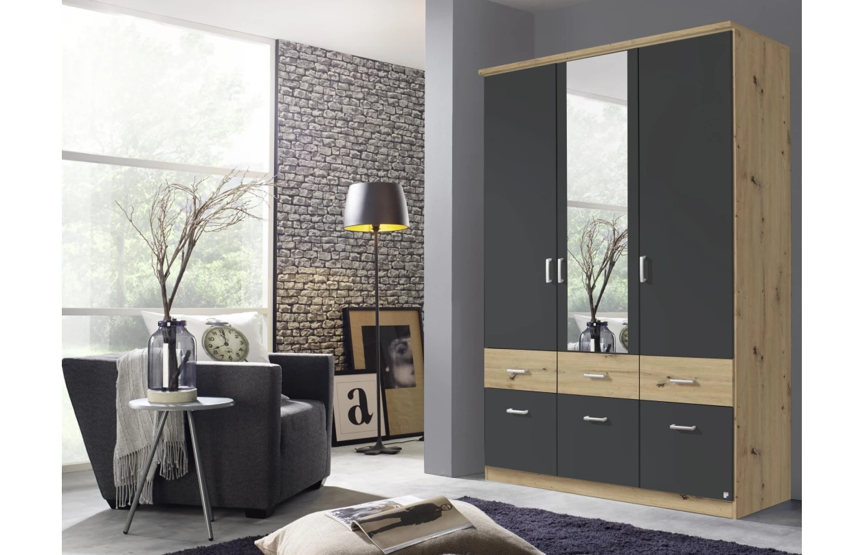 Šatníková skriňa so zrkadlom Bremen, 136 cm, dub artisan/biela 32