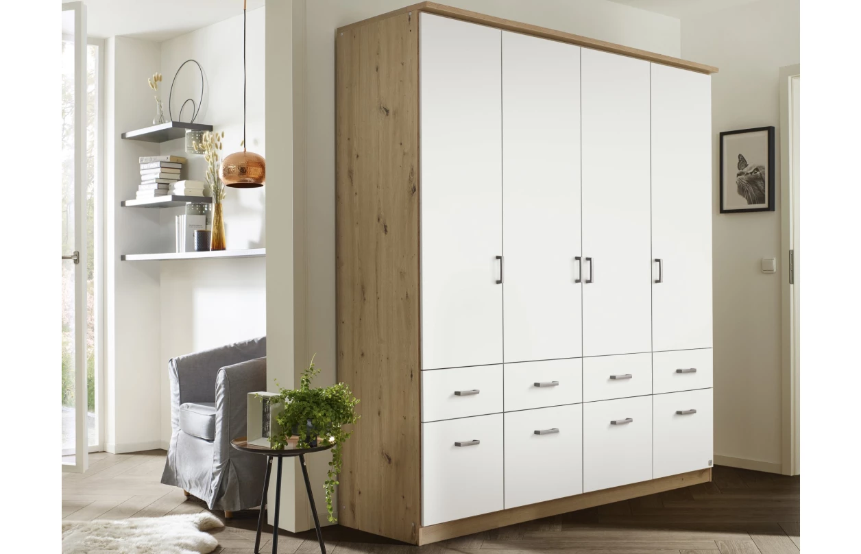 Šatníková skriňa so zrkadlami Bremen, 181 cm, dub artisan/biela 23