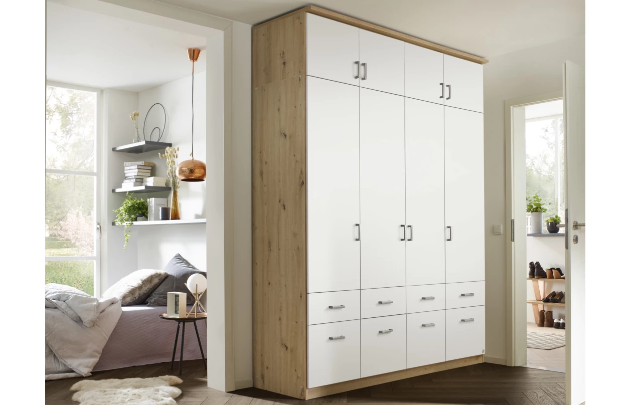 Šatníková skriňa so zrkadlami Bremen, 181 cm, dub artisan/biela 24