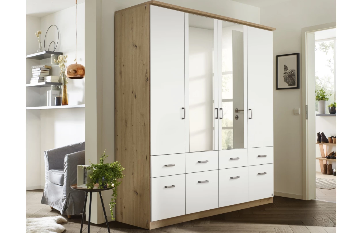 Šatníková skriňa so zrkadlami Bremen, 181 cm, dub artisan/biela 26