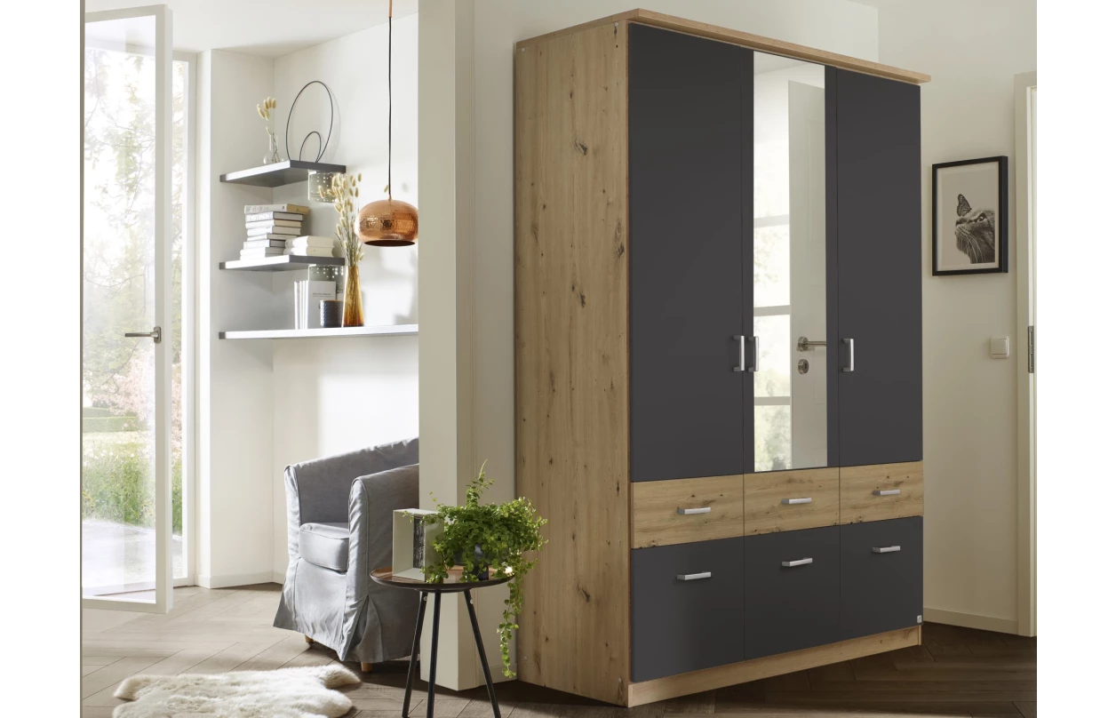 Šatníková skriňa so zrkadlami Bremen, 181 cm, dub artisan/biela 33