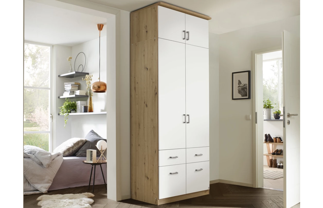 Rohová šatníková skriňa Bremen, dub artisan/biela 17