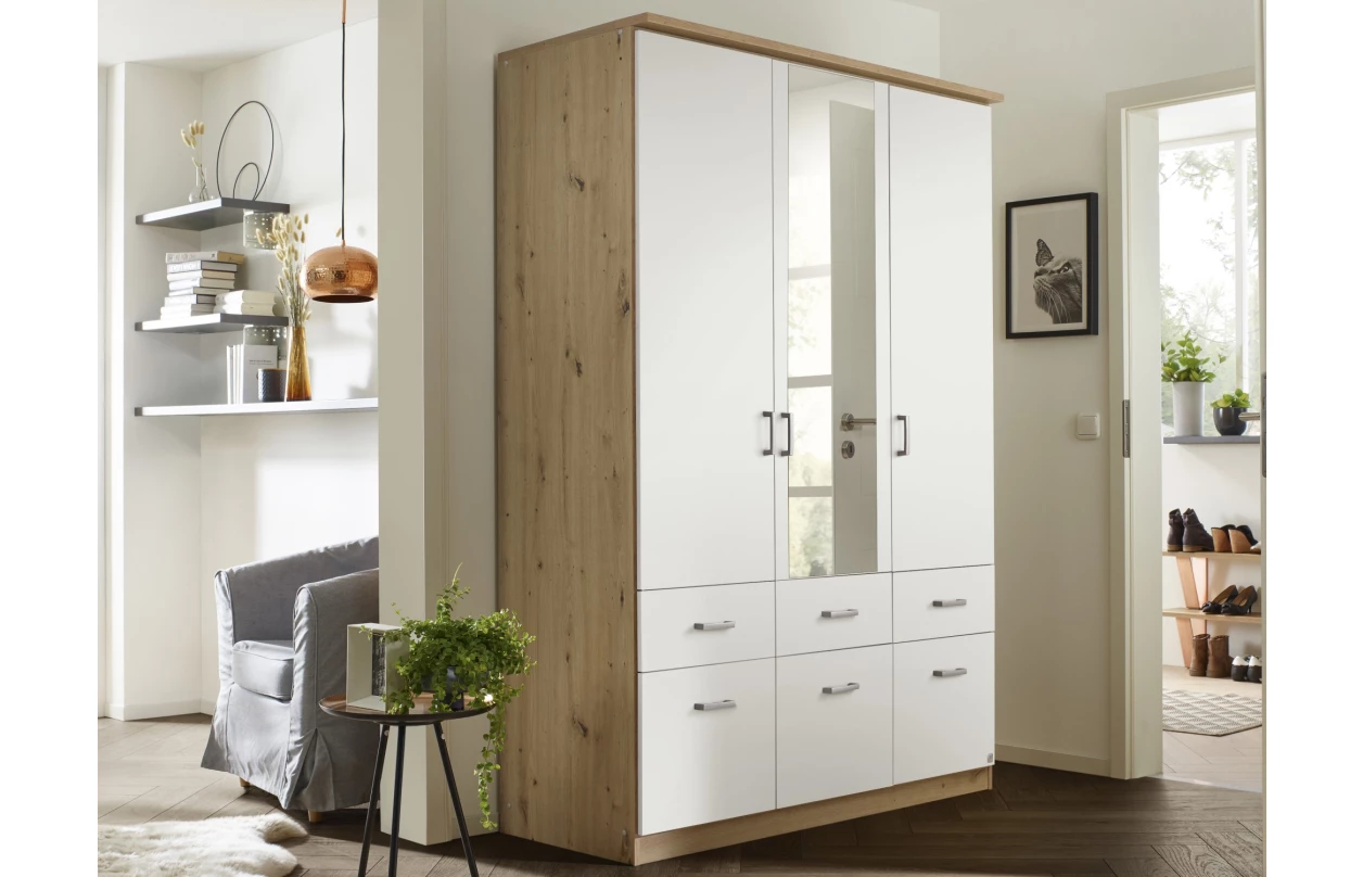 Rohová šatníková skriňa Bremen, dub artisan/biela 22