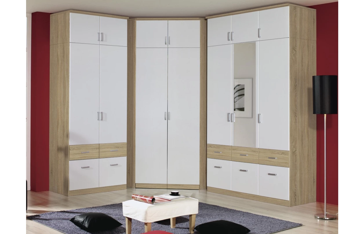 Rohová šatníková skriňa Bremen, dub artisan/biela 47