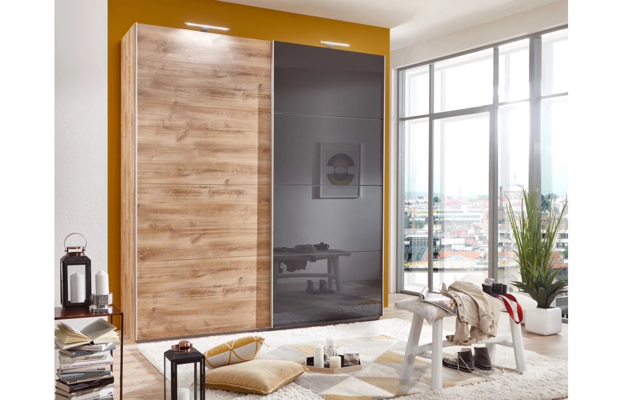 Šatníková skriňa Easy Plus, 225 cm, grafit/čierne sklo 33