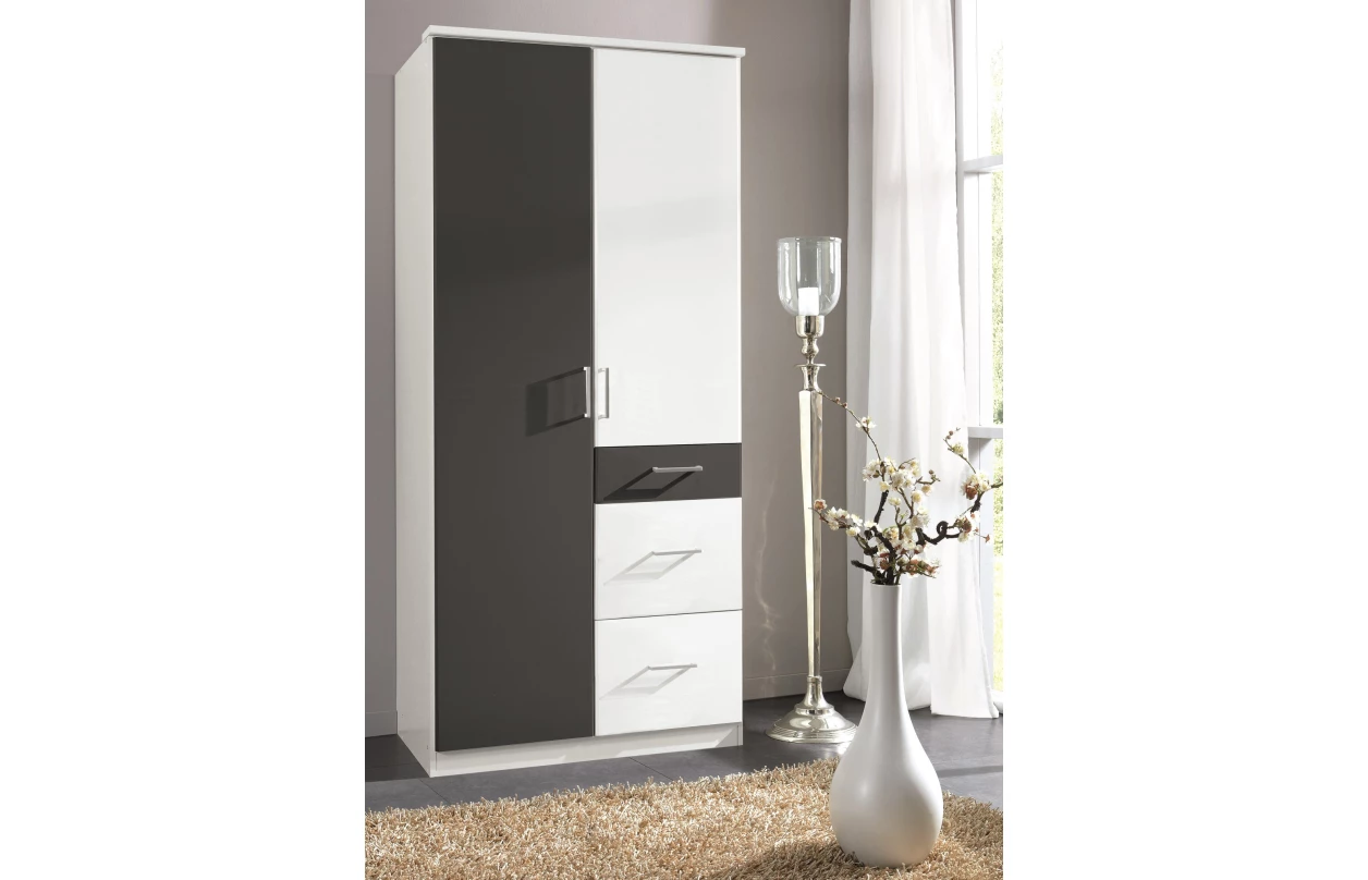 Šatníková skriňa so zrkadlom Click, 135 cm, biela/dub sonoma 1
