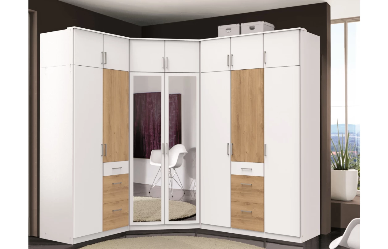 Šatníková skriňa so zrkadlom Click, 135 cm, biela/dub sonoma 8