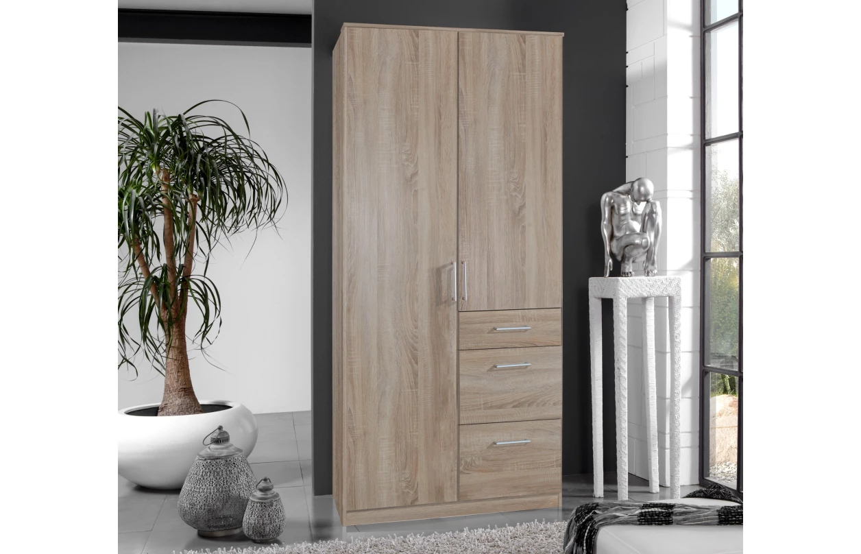 Šatníková skriňa so zrkadlom Click, 135 cm, biela/dub sonoma 9