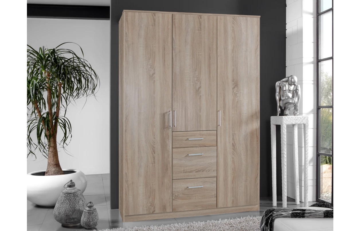 Šatníková skriňa so zrkadlom Click, 135 cm, biela/dub sonoma 10