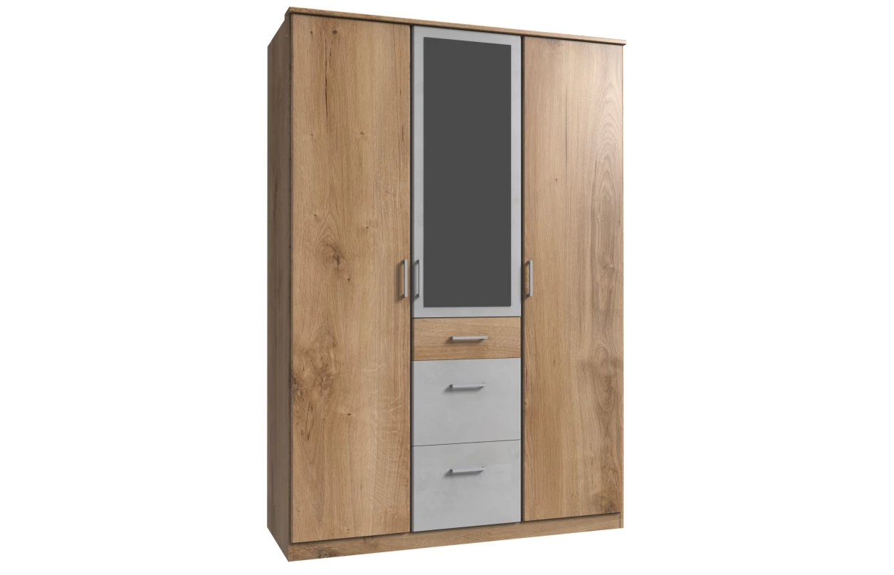 Šatníková skriňa so zrkadlom Click, 135 cm, biela/dub sonoma 18